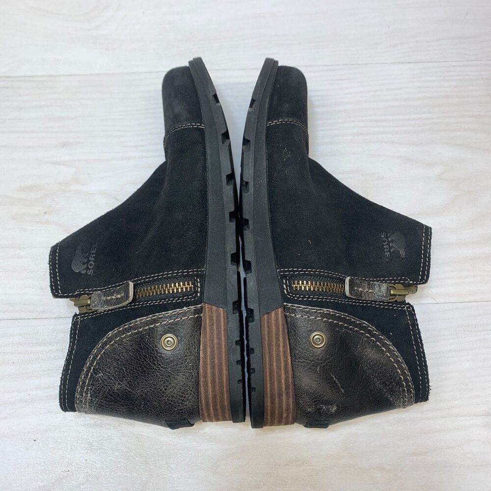 Sorel Major Low Ankle Boots Womens Size 9 Black Suede Side Zip Round Toe Comfort - Picture 2 of 11